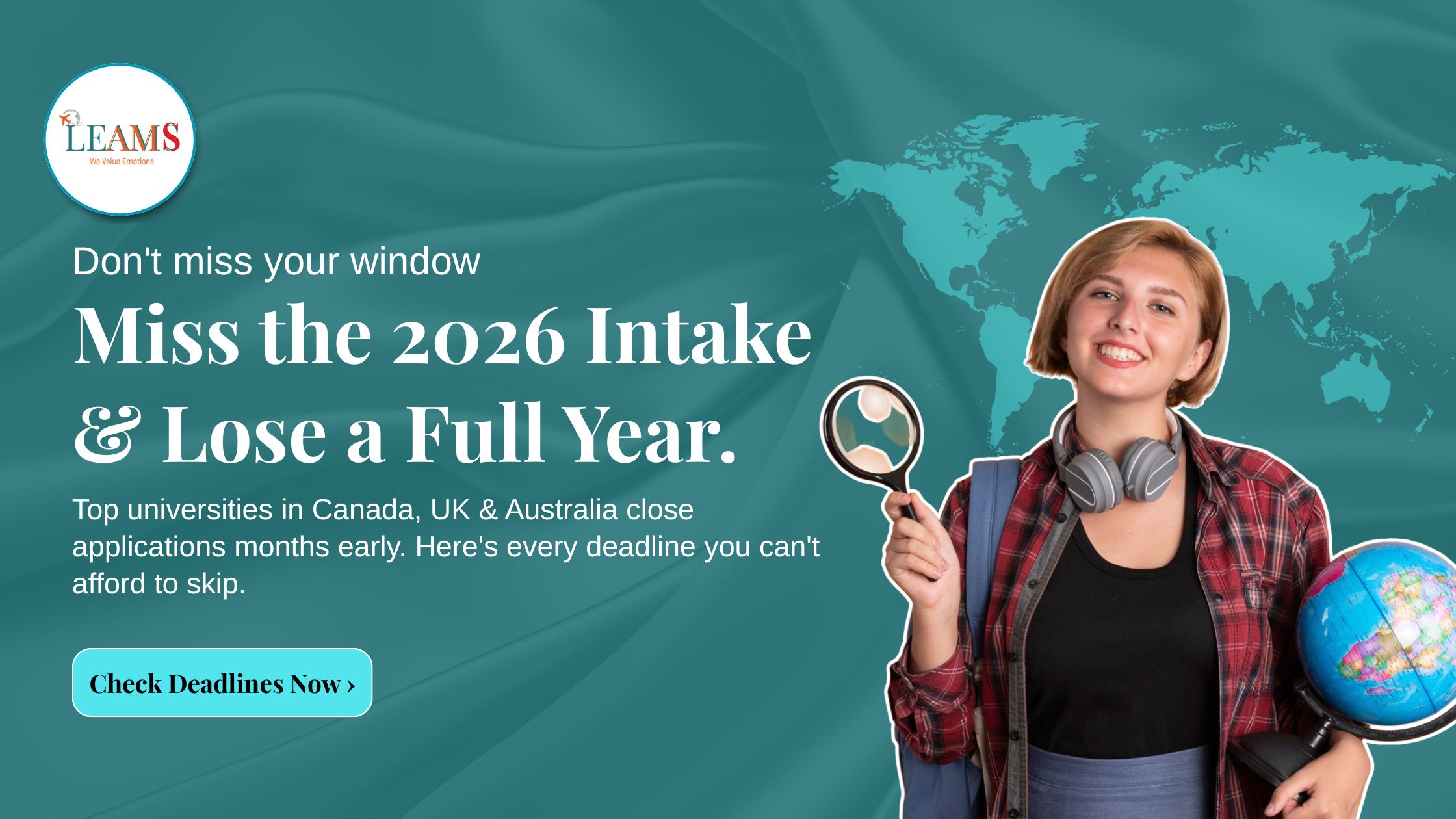 2026 study abroad intake calendar for Indian students showing September 2026 and January 2027 deadlines for Canada, UK, Australia, USA and Germany