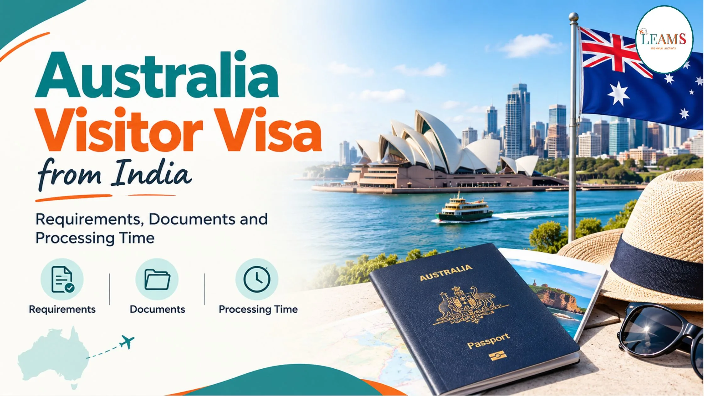 Australia Visitor Visa from India guide explaining tourist visa requirements, documents, application steps and processing time.
